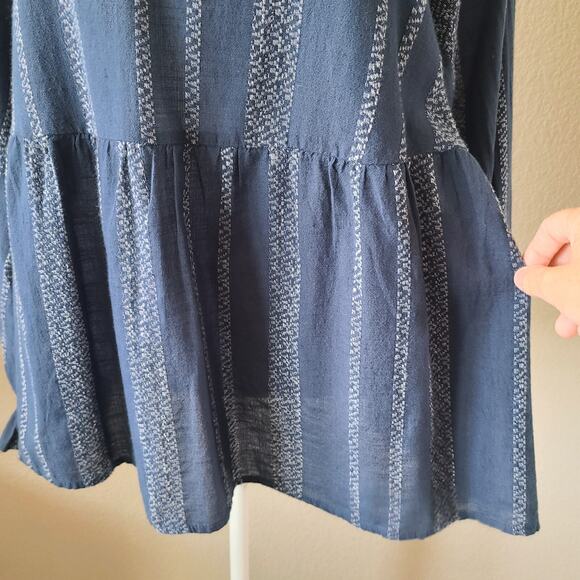 Wonderly Sheer Boho Shirt Top SZ Large Festival‎ Western Country Striped Ruffles - Picture 11 of 13